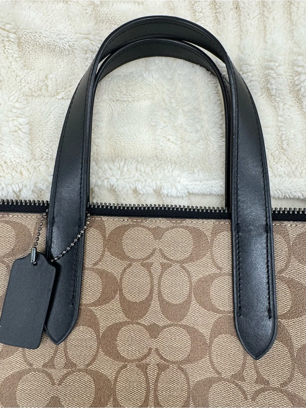 NWT Coach Two-Tone Signature Canvas & Leather Laptop Bag - Brown & Black